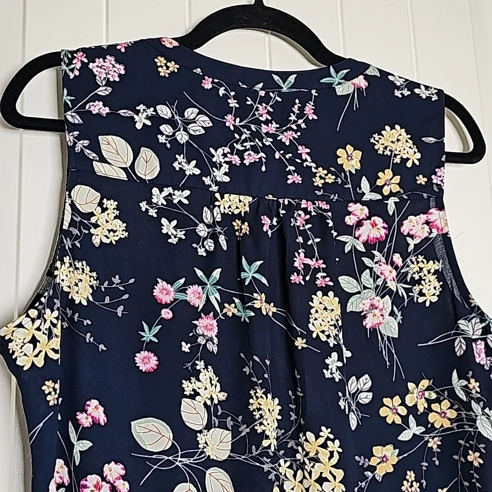 Vintage NY&Co M Soho blouse navy blue/floral button down tank blouse - Picture 8 of 9